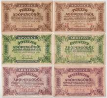 1946. 10.000AP (2xklf) + 50.000AP (2xklf) + 100.000AP (2xklf, egyik eltolódott hátlapi nyomattal), páronként egy sorszámos és egy sorszám nélküli darab T:AU-F