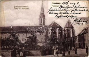 1906 Pozsony, Pressburg, Bratislava; Franziskanerkirche / Ferenciek temploma / Franciscan church (szakadás / tear)