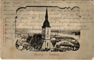 1902 Pozsony, Pressburg, Bratislava; látkép, templom, híd. Divald Károly 446. sz. / general view, bridge, church (fa)