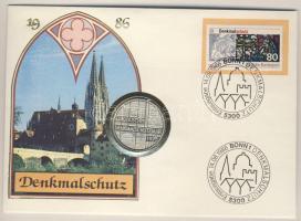 NSZK 1975. 5M Ag "Műemlékvédelmi év" érmés borítékon elsőnapi bélyegzős bélyeggel T:BU