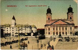 Debrecen, Református nagytemplom, püspöki palota, villamos, piac (EK)