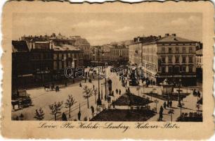 Lviv, Lwów, Lemberg; Plac Halicki / Haliczer Platz / square, shops, tram