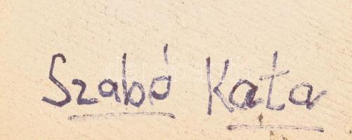 Szabó Kata: Macska, mázas kerámia, jelzés nélkül, hibátlan, 8x6 cm