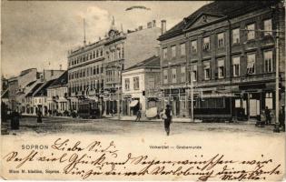 1906 Sopron, Várkerület, villamosok, Lederer Testvérek üzlete. Blum N. kiadása / Grabenrunde (EK)