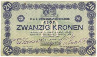 Csót / Hadifogolytábor 1916. augusztus 1. 20K számozott, gumibélyegzős aláírással mindkét oldalon &q...