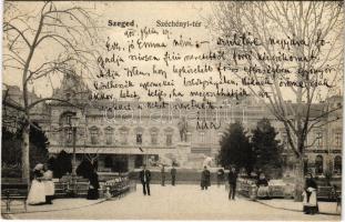 1905 Szeged, Széchenyi tér, Tisza Lajos szobor, Bank és váltó üzlet. Bruckner Dezső kiadása (EK)