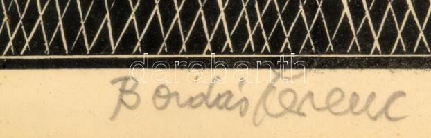 Bordás Ferenc (1911-1982): Utca. Fametszet, papír, jelzett. Üvegezett fakeretben. Paszpartu széle ki...