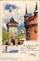 1900 Kraków, Krakkó, Krakau; Rondel i Brama floryanska / Florianerthor u. Bastei / castle s: Tondas