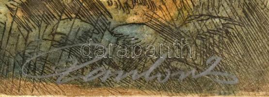 Paulovits Pál (1892-1975): Fények. Színezett rézkarc, papír, jelezve jobbra lent. Üvegezett, sérült ...