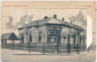 Pécel, Kossuth és Dobó utca, Peschek János üzlete és saját kiadása. 10 képes leporellolap belül a vasútállomás, Erdey nyaraló, Bárczy villa, Fáy György kastélya, Pekári villa, Lóri lak, községháza, India villatelep, Járó István India vendéglő terasza (szakadások / tears)