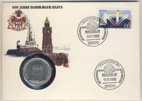 NSZK 1989. 10M Ag "800 éves a hamburgi kikötő" érmés borítékon alkalmi bélyegzős bélyeggel, hátoldali ismertető tanúsítvánnyal T:2+ Csak 5000 db!