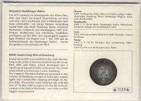 NSZK 1989. 10M Ag "800 éves a hamburgi kikötő" érmés borítékon alkalmi bélyegzős bélyeggel...