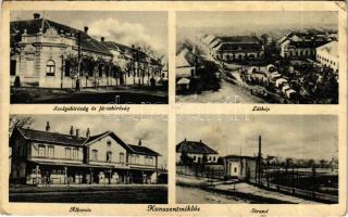 1935 Kunszentmiklós, Szolgabíróság és járásbíróság, látkép, Vasútállomás, Strand. E. Gyene Gusztáv kiadása (EK)