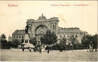 1907 Budapest VII. Központi (Keleti) pályaudvar, vasútállomás, Baross szobor (fl)