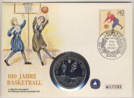 Niue 1991. 5$ "100 éves a kosárlabda" érmés borítékon elsőnapi bélyegzős bélyeggel, hátoldali ismertetővel T:BU