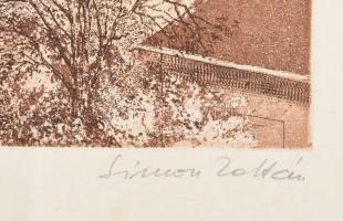 Simon Zoltán (1950-): Mátyás templom. Rézkarc, papír, jelzett, számozott (9/100), feltekerve, törésn...