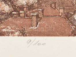 Simon Zoltán (1950-): Mátyás templom. Rézkarc, papír, jelzett, számozott (9/100), feltekerve, törésn...