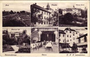 1934 Balatonkenese, OTI szanatórium, udvari részlet, főorvosi lak, főépület, étterem, belső, park (EK)