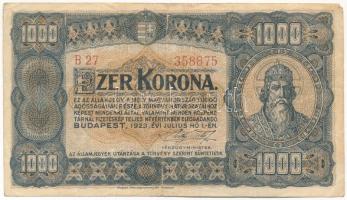 1923. 1000K &quot;Magyar Pénzjegynyomda Rt.&quot; nyomdahely jelöléssel T:F Adamo K37