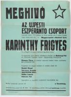 1936 Meghívó az Újpesti Eszperanto Csoport bemutató estjére, előadást tart: Karinthy Frigyes, plakát, hajtott, 60×46 cm