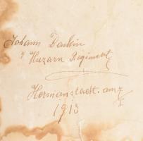 1913 "Szolgálati időm emlékéül", katonai emléklap, kivágott katona portré fotóval, foltos....