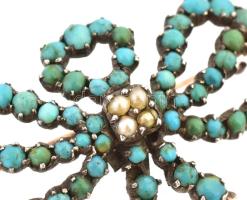 Ezüst (Ag) masnis bross türkizzel. 4,74 g, 4 cm