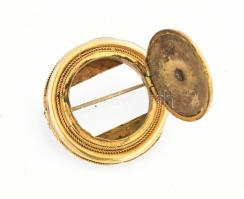 14-18K közötti arany (Au) fedelű antik fényképtartó bross Dávid csillagos, gránát köves, kinyitható ...