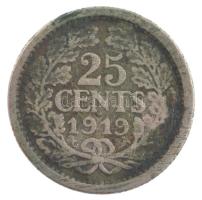 Hollandia 1919. 25c Ag "Vilma" T:F patina  Netherlands 1919. 25 Cents Ag "Wilhelmina" C:F patina Krause KM#146