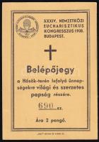 1938 Eucharisztikus Kongresszus belépőjegye szerzetes papság részére