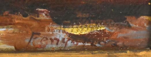 Olvashatatlan jelzéssel: Vízparti táj. Olaj, karton. Dekoratív, sérült fakeretben. 31,5x27 cm