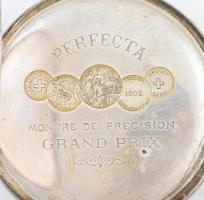 Perfecta zsebóra, ezüst (Ag) tokos, duplafedeles, sérült számlappal, működik, d: ~4,5 cm