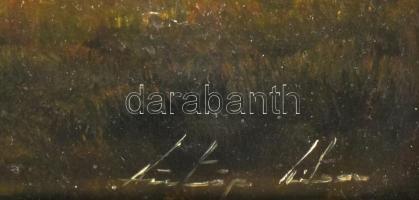 Fülöp Tibor (1961-): Táborozók. Olaj, fa. Jelzett. Dekoratív fakeretben. 24x30 cm