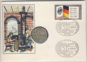 NSZK 1951. 5M érmés borítékon alkalmi bélyegzős bélyeggel T:3