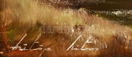 Fülöp Tibor (1961-): Téli séta. Olaj, fa. Jelzett. Dekoratív fakeretben. 24x30 cm