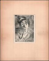 Meitner László (1900 - 1960): Önarckép, Hidegtű, papír. Jelzett, paszpartuban, hátoldalán autográf felirattal. Ritka, gyűjtői darab.