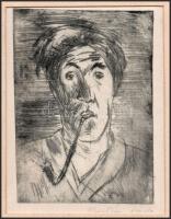 Meitner László (1900 - 1960): Önarckép, Hidegtű, papír. Jelzett, paszpartuban, hátoldalán autográf f...