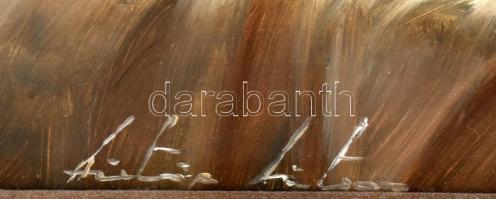 Fülöp Tibor (1961-): Vadászat után. Olaj, fa. Jelzett. Dekoratív fakeretben. 24x30 cm