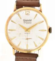 Gigandel Wakmann 14K arany karóra, kézi felhúzós, működő, jó állapotban, régi bőr szíjjal 35 mm