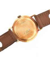 Gigandel Wakmann 14K arany karóra, kézi felhúzós, működő, jó állapotban, régi bőr szíjjal 35 mm