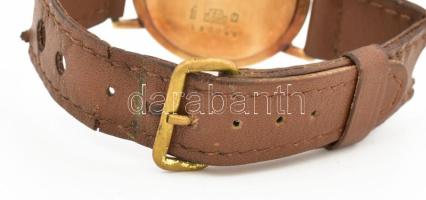 Gigandel Wakmann 14K arany karóra, kézi felhúzós, működő, jó állapotban, régi bőr szíjjal 35 mm