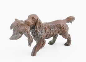 Vadászkutya fácánnal, bronz, jelzés nélkül, h: 7 cm
