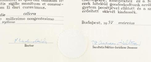 1954 Dr. Turán László (1929-?) bíró jogi diplomája. Karton hengerben