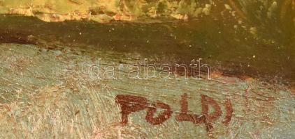 Böhm Lipót, Poldi (1916-1995): Hazafelé. Olaj, papír, jelzett, üvegezett fakeretben, 13,5×20 cm