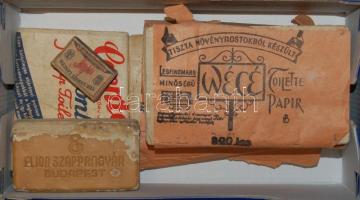 cca 1930 3 csomag WC papír eredeti csomagolásban + szappan, + gyufásdoboz