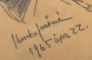 Arányi Mária, Huszka Jenőné (1897-1977): Portré, 1965. Ceruza, papír, jelzett. Lap alja foltos. Üveg...