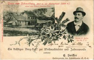 1903 Hochschwab, Schiestlhaus, erbaut vom Oesterr. Turisten-Club Pächter C. Sailler des Oe. T. C. / mountain hut, Art Nouveau, floral (fl)