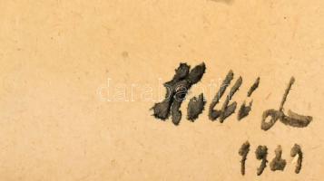 Holló László (1887-1976): Fekvő női akt. Lavírozott tus, papír, jelzett, üvegezett fakeretben, 21x28...