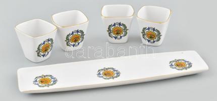 Hollóházi pálinkás készlet, jelzéssel, hibátlan, h: 21,5 cm, m: 4 cm