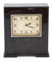 Hansa asztali óra, fa testtel, ékszertároló részéhez kulcs hiányzik, sérüléssel, m: 14 cm