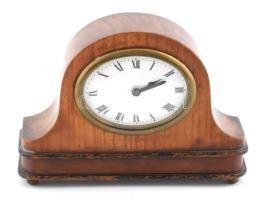 Art deco asztali óra fa tokkal, kopásokkal, nem működik, h: 14,5 cm